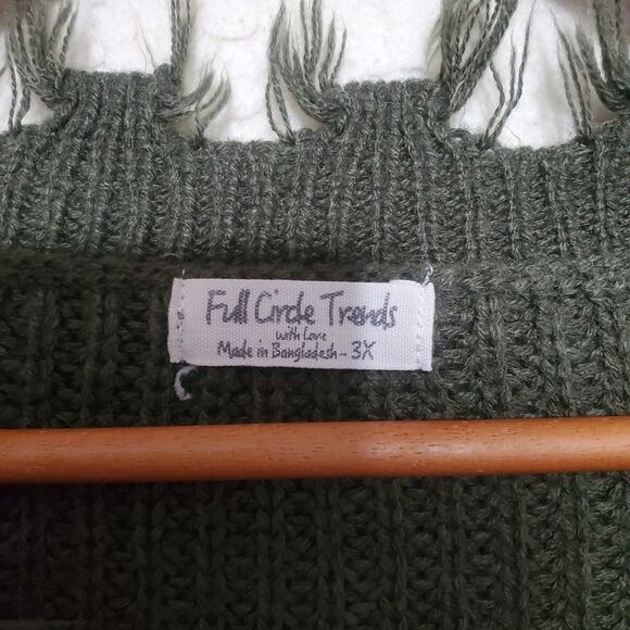 Cute Slouchy Fringed Green Camel White and Maroon Long Sleeved Sweater Size 3X - Picture 3 of 15